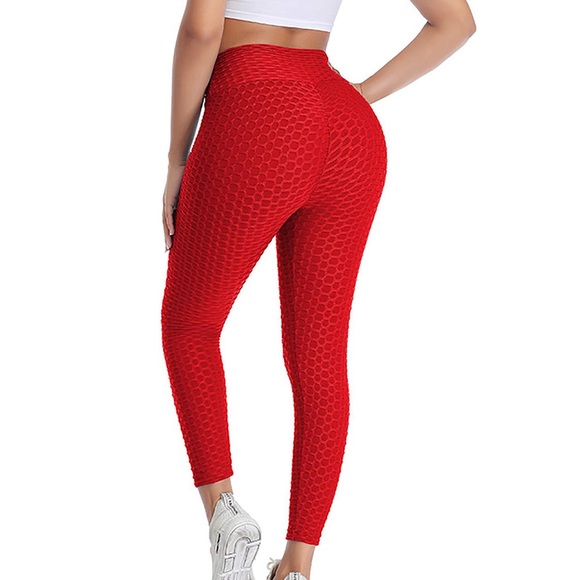 Viral Red High Wasted Butt Lifting Leggings - Picture 2 of 6
